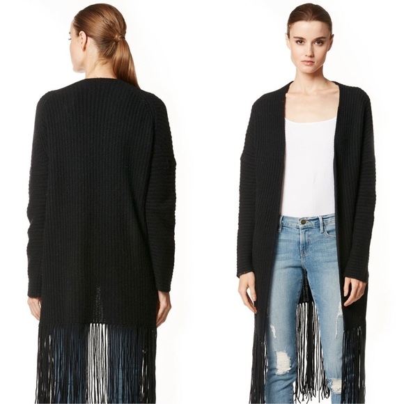 360 CASHMERE QUINCY RIBBED LONGLINE FRINGE DROPPED SHOULDERS CARDIGAN SWEATER - Picture 2 of 14